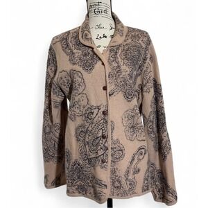 Silk Club Wool Cardigan‎ Jacket Paisley Print Button Front Cozy XL